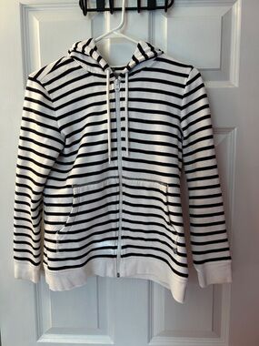 T by Talbots Navy & White Stripe Zip-Up Hoodie | Size P